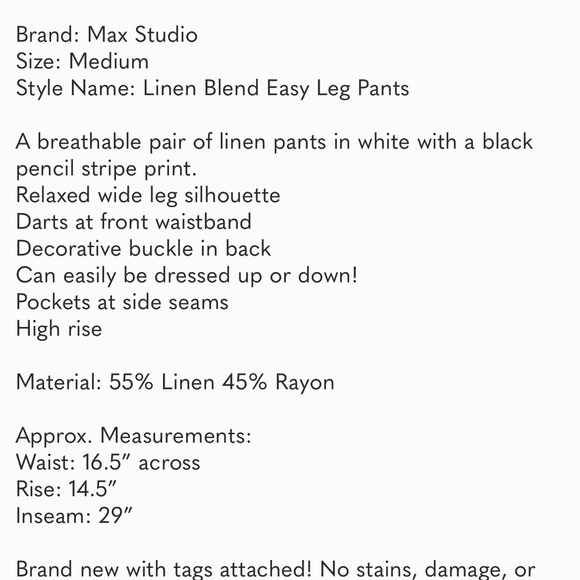 NWT Max Studio Striped Linen Wide Leg Pants White Black - Picture 8 of 8